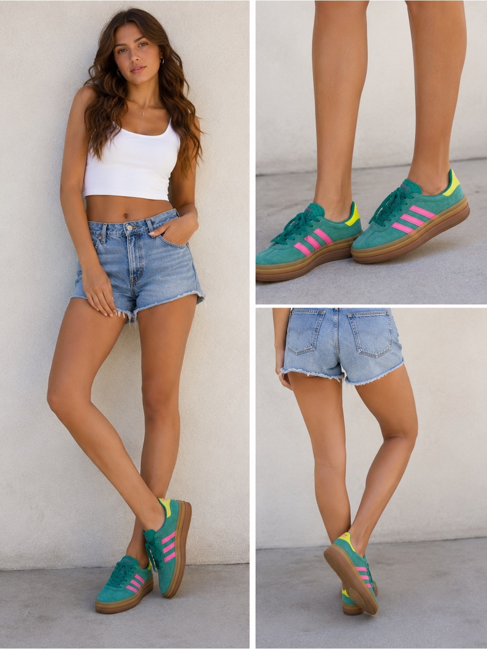 adidas Gazelle Bold Green Pink Gum Suede Sneakers Women’s Size 8.5